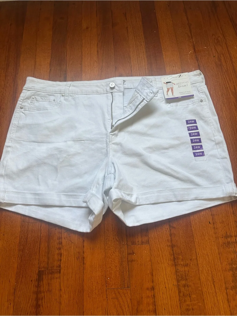 Seven7 White Cuffed Denim Weekend Shorts